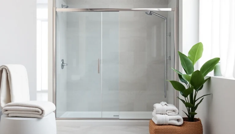 Paroi de douche élégante dans une salle de bain moderne avec finitions en verre et chrome.