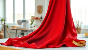 Punta di Roma stof weggeschreven op een stijlvolle naaitafel met creatieve accessoires.