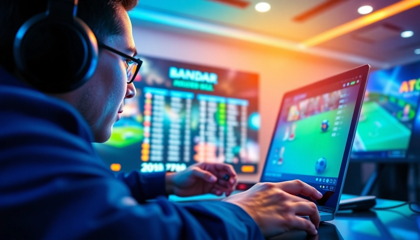 Menggambarkan pemain beraksi dalam bandar bola game dengan antusiasme tinggi dan grafik yang menarik.