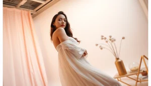 Book fotografico per modelle showcasing a stylish photoshoot in a professional studio.