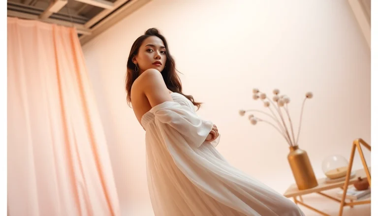 Book fotografico per modelle showcasing a stylish photoshoot in a professional studio.