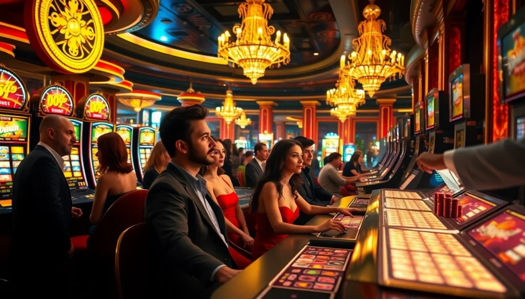 Main game scene of luxury333 dengan slot machines mewah dan pemain yang bersemangat.