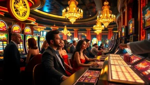 Main game scene of luxury333 dengan slot machines mewah dan pemain yang bersemangat.