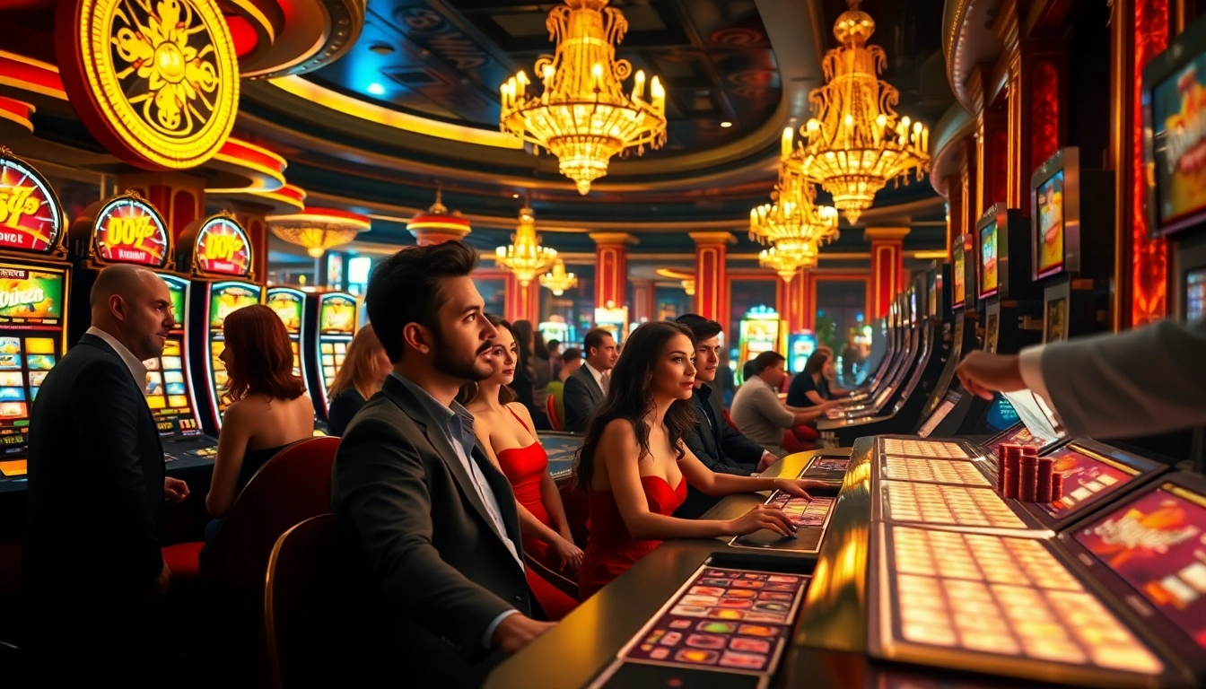 Main game scene of luxury333 dengan slot machines mewah dan pemain yang bersemangat.