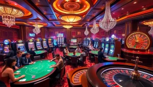 KJC AC 2 casino scene with players at poker tables and vibrant slot machines.