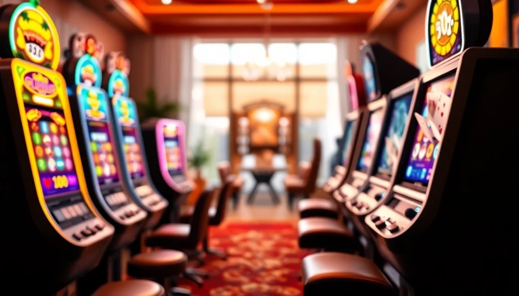 Menggambarkan situs slot yang menarik dengan mesin slot cerah dan suasana bermain yang energik.