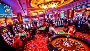 Casino gaming scene featuring KJC brand elements, showcasing vibrant tables and exciting players.