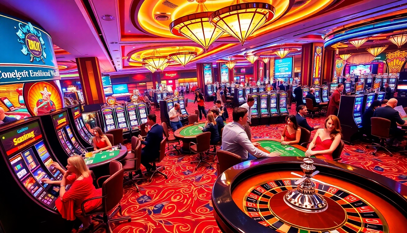 Casino gaming scene featuring KJC brand elements, showcasing vibrant tables and exciting players.
