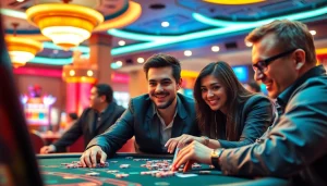 Pemain terlibat dalam bandar togel online yang mengesankan dengan suasana kasino yang cerah.