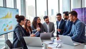 Engaging visual showcasing Good Wolf Marketing's dynamic team in a collaborative workspace.