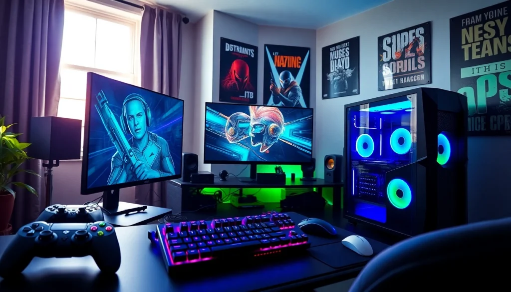 Engaging gaming office scene featuring rr88 com inspiration with modern technology setup.