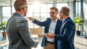 카드 현금화 관련 상담을 받는 사람의 모습, 현대적 사무실 배경.