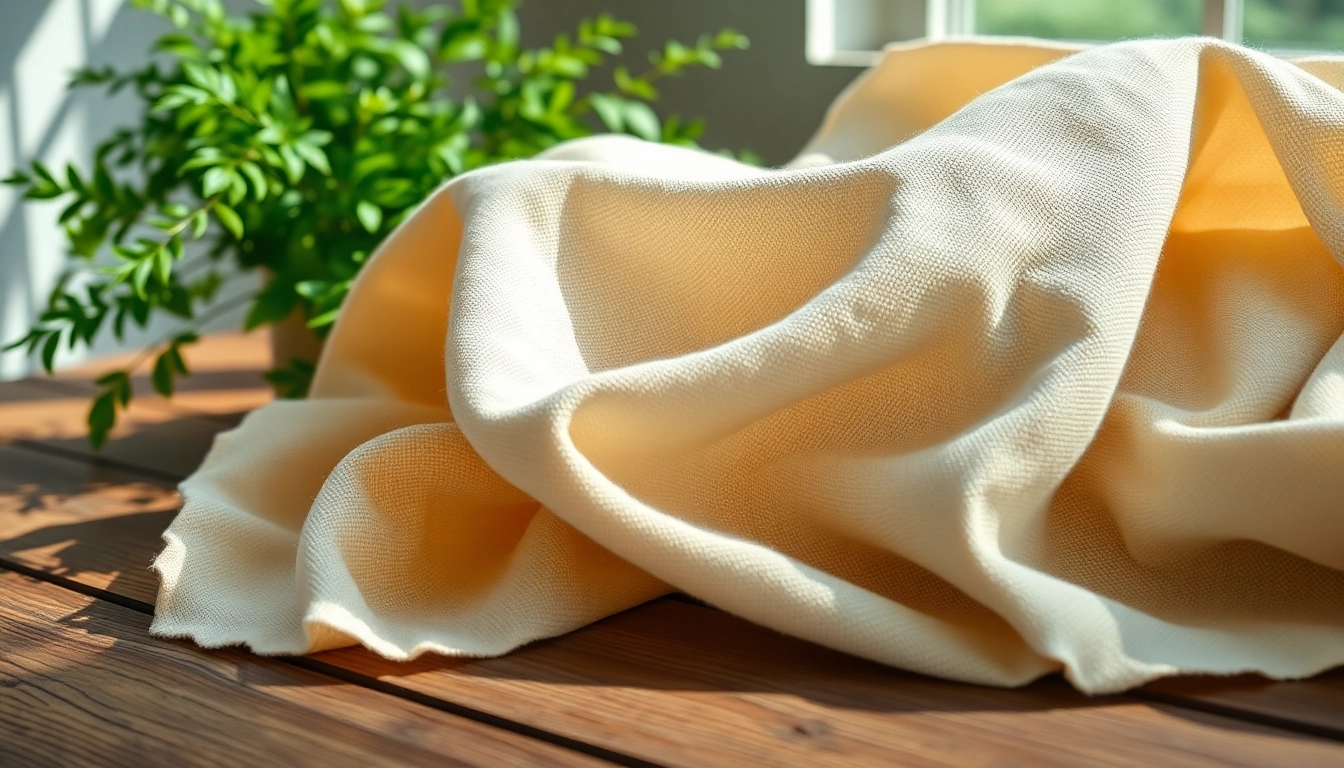 Ongebleekt katoen met natuurlijke textuur mooi uitgestald op een rustieke tafel.