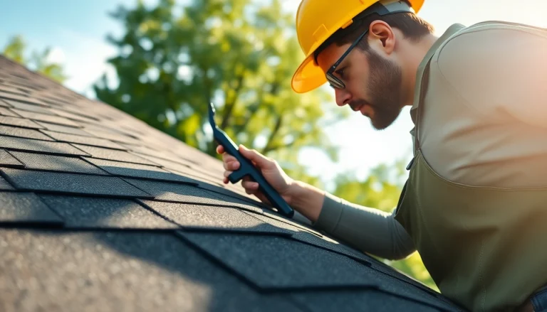 Inspecting high-quality roofing solutions on a residential home with detailed attention to craftsmanship.