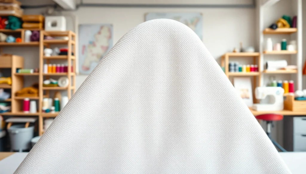 Canvas stof met kleurrijke patronen benadrukt in een creatieve werkomgeving.