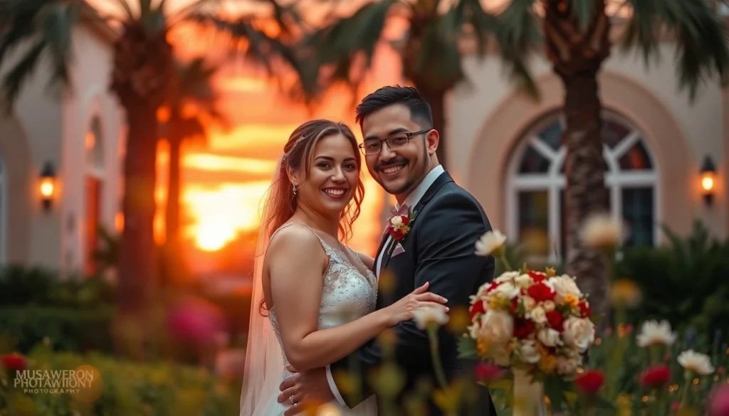 Cherished wedding moments captured in photography Tampa FL, showcasing a joyful couple in sunset light.