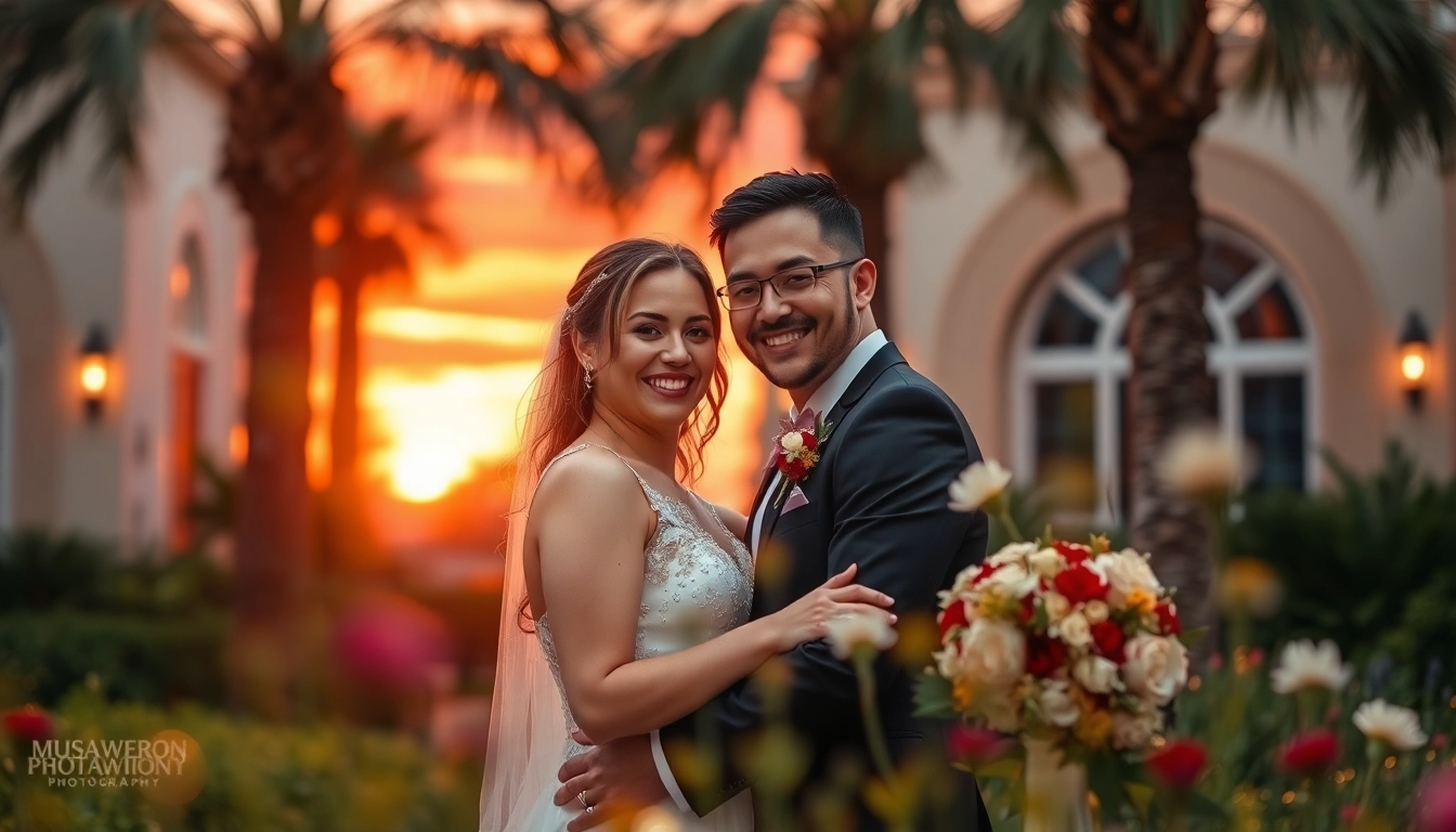 Cherished wedding moments captured in photography Tampa FL, showcasing a joyful couple in sunset light.