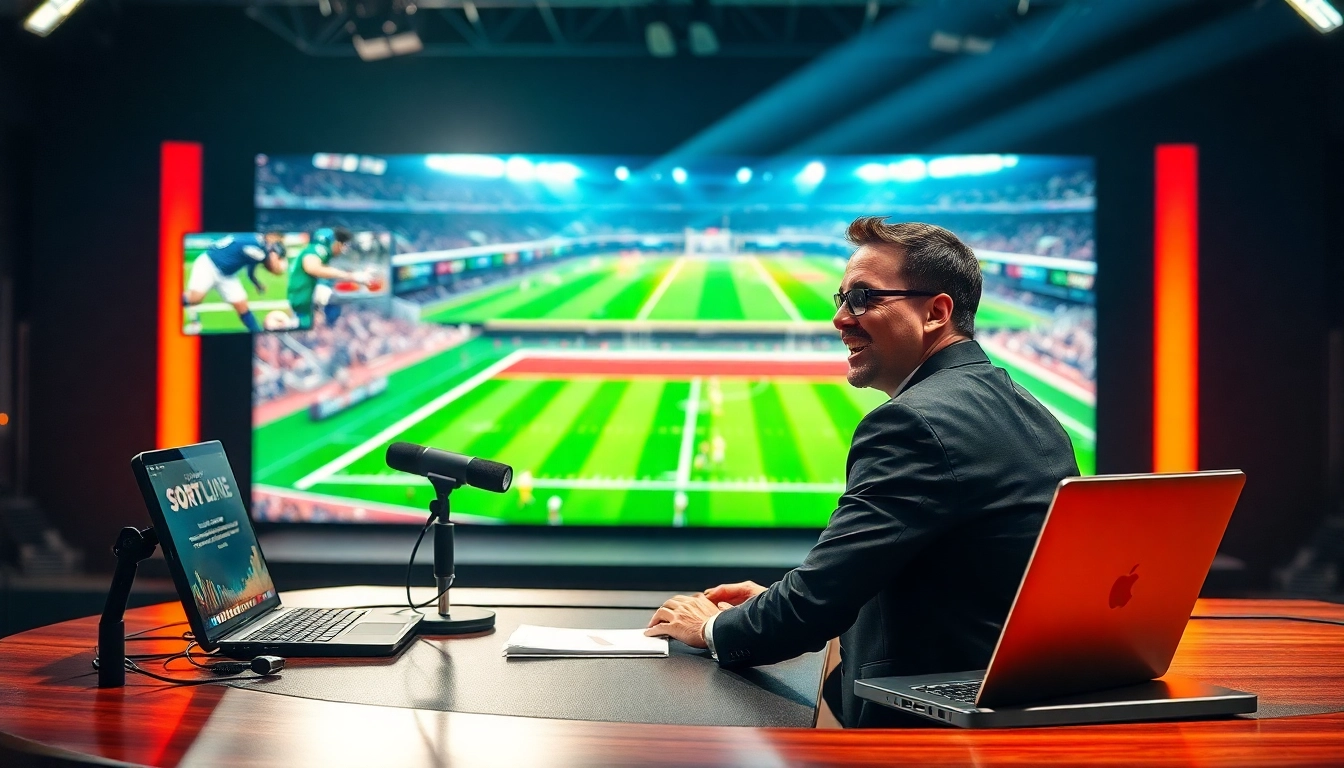 스포츠중계에 대한 전문적인 중계 장면을 보여주는 이미지입니다.