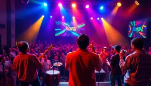 Koralive session featuring energetic musicians performing live on stage to an engaged audience.