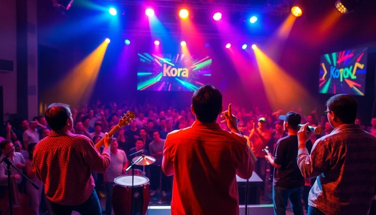 Koralive session featuring energetic musicians performing live on stage to an engaged audience.