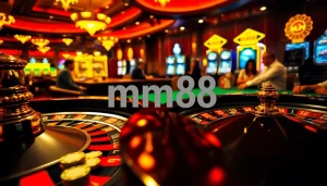 mm88 casino scene with players at a poker table enjoying thrilling games.