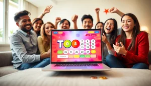 Merayakan kemenangan bandar togel online dengan antarmuka permainan digital yang menarik.