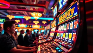 Menampilkan mesin slot bro138 slot dengan nuansa ceria di kasino.