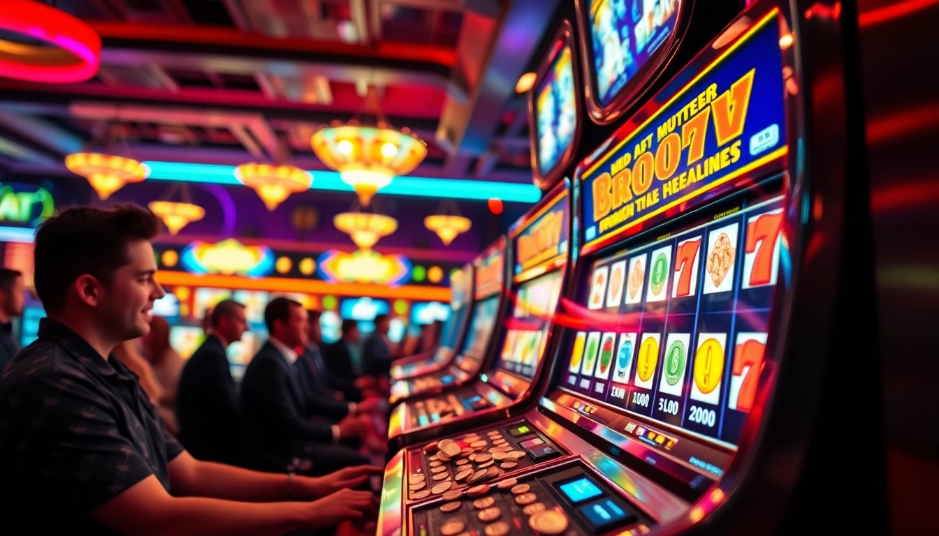 Menampilkan mesin slot bro138 slot dengan nuansa ceria di kasino.