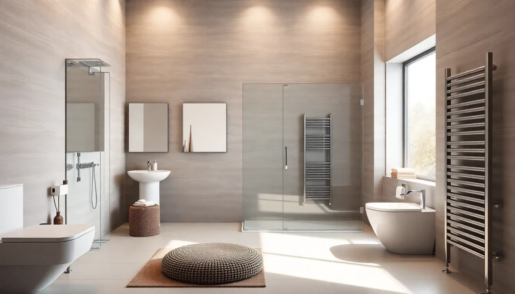 Überblick über sonni sanitär Produkte in einem modernen Badezimmer mit eleganter Einrichtung.