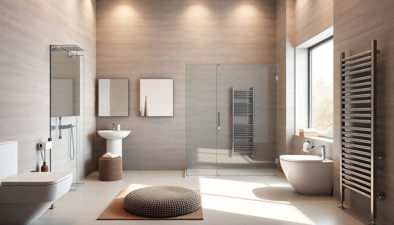 Überblick über sonni sanitär Produkte in einem modernen Badezimmer mit eleganter Einrichtung.