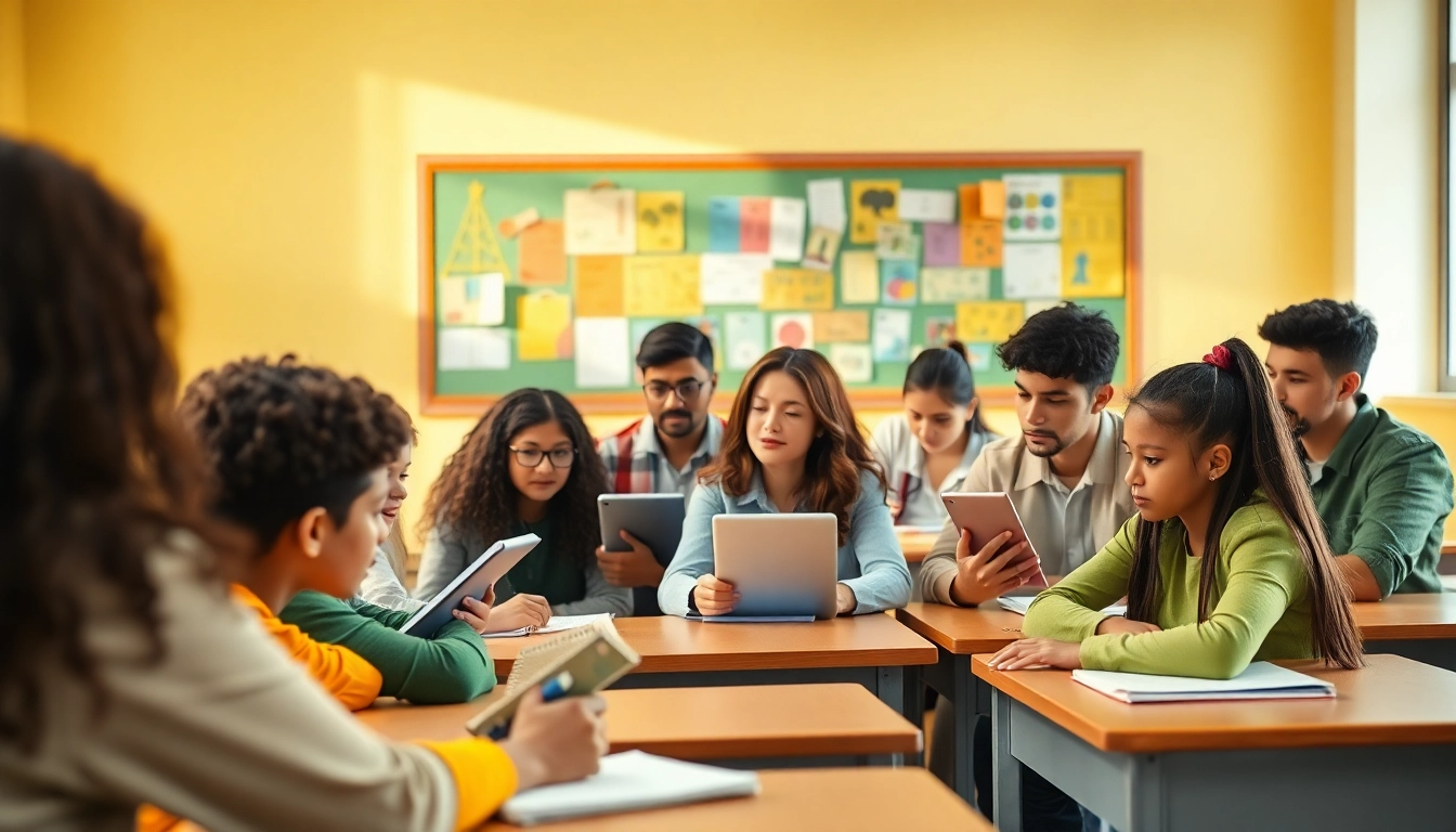Enhance education engagement with collaborative learning in a vibrant classroom setting.