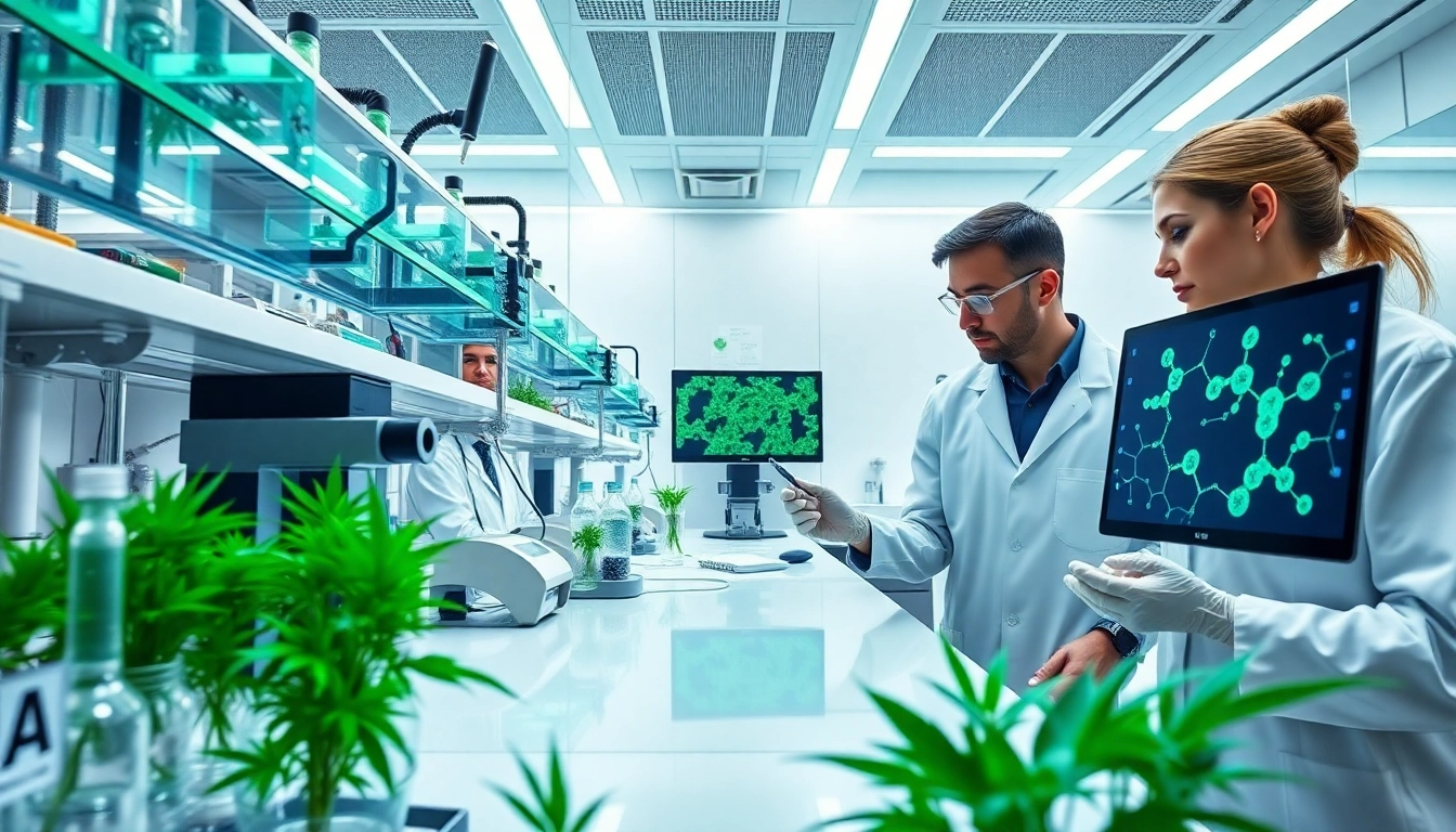 WIN55 research in a modern lab with scientists studying cannabinoids.