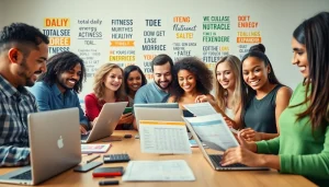 Calculate your TDEE calculator with engaged individuals in a vibrant workspace.