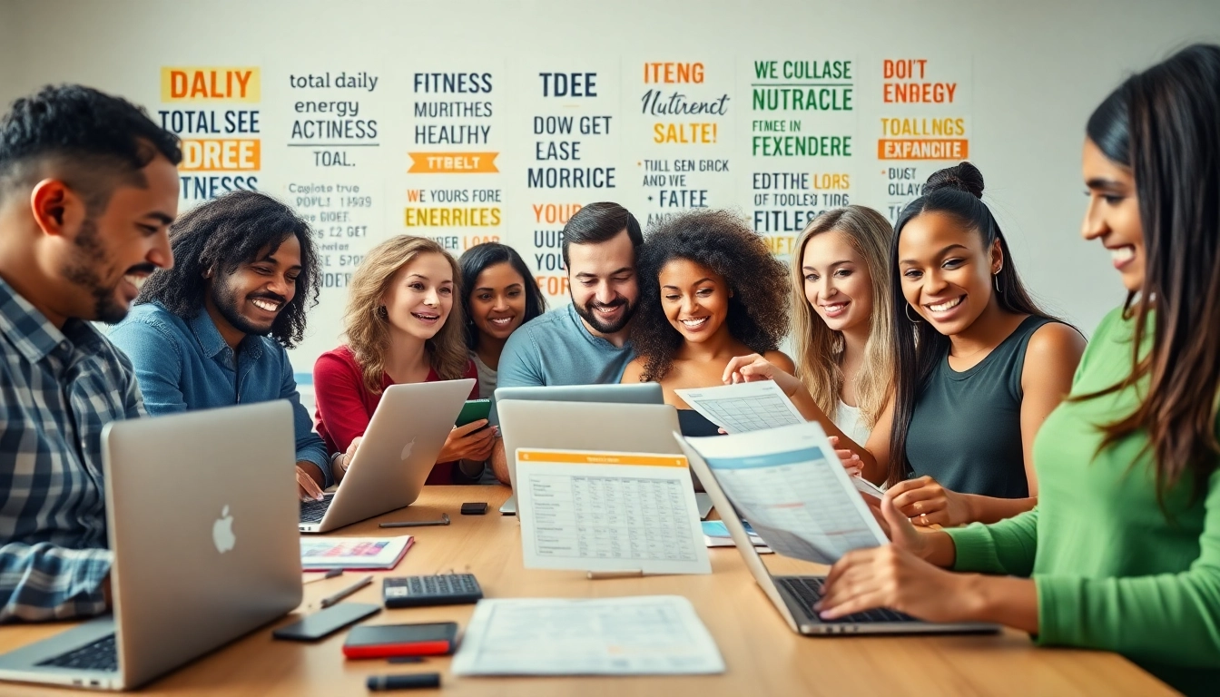 Calculate your TDEE calculator with engaged individuals in a vibrant workspace.