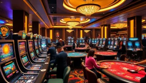 Experience the thrill of Slot Online Terpercaya at a luxurious casino with vibrant machines.