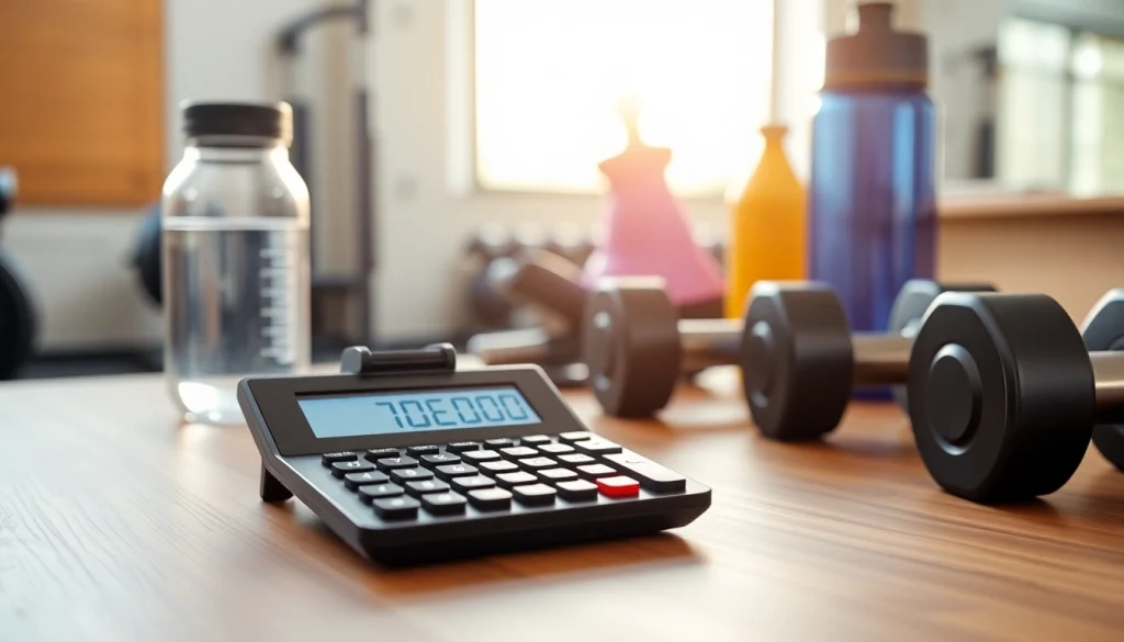 Engaging with a TDEE calculator while surrounded by fitness gear and natural light.