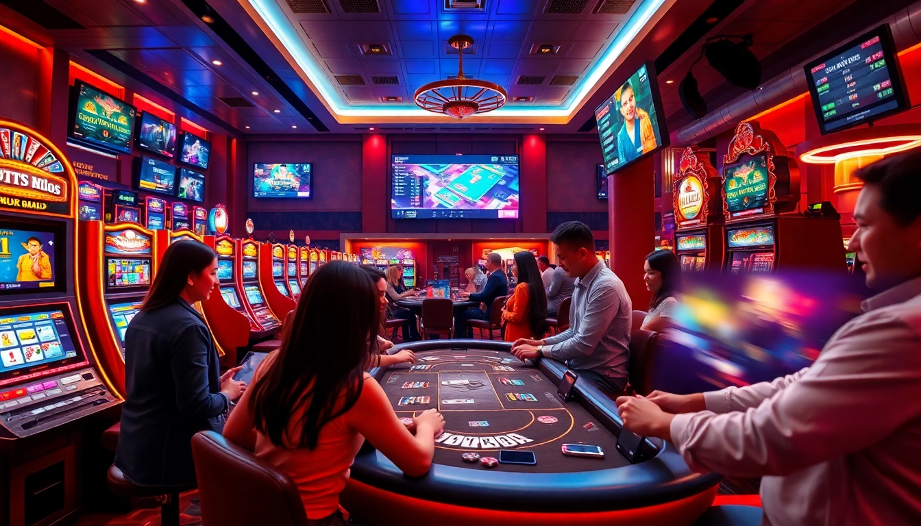 Exciting online casino scene showcasing the F168 platform with vibrant slot machines and engaging players.