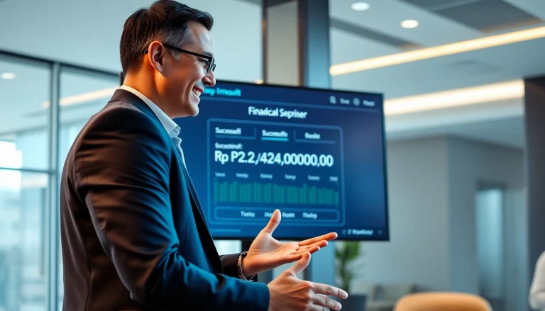 BOX138 financial advisor showcasing successful withdrawal of Rp 2.424.000,00 in a modern office setting.