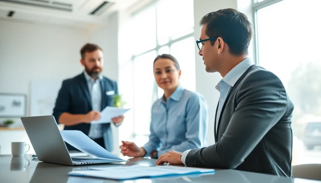 Assistive Florida Public Adjuster guiding a client in an office environment.