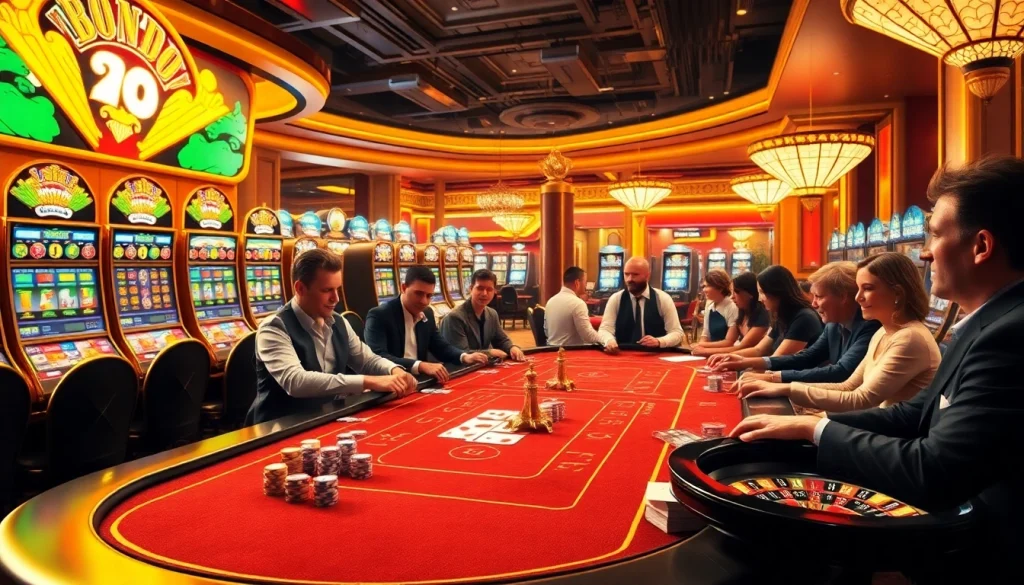 Experience 상품권소액결제 excitement at a luxurious casino table filled with colorful poker chips and slot machines.