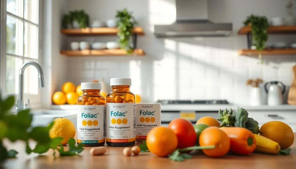 妊娠中の葉酸サプリメントを健康的な食品と一緒に紹介