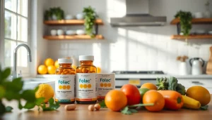 妊娠中の葉酸サプリメントを健康的な食品と一緒に紹介