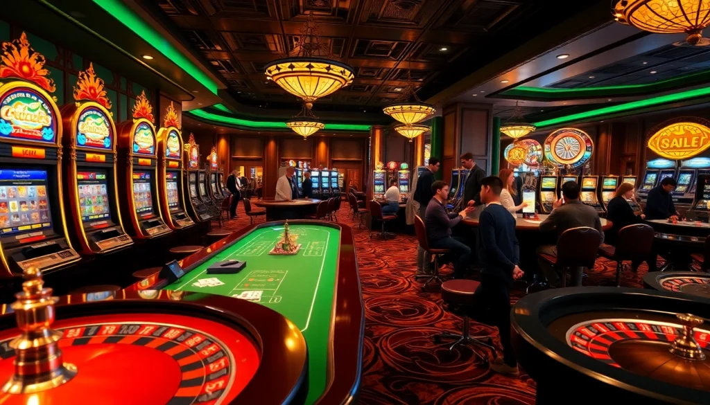 Join the vibrant 슬롯커뮤니티 while spinning the reels in a dazzling casino scene.
