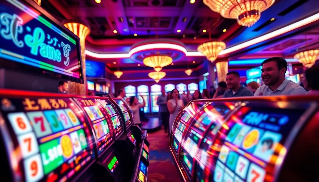 Permainan slot mahjong yang menarik dengan suasana kasino yang meriah dan berenergi.