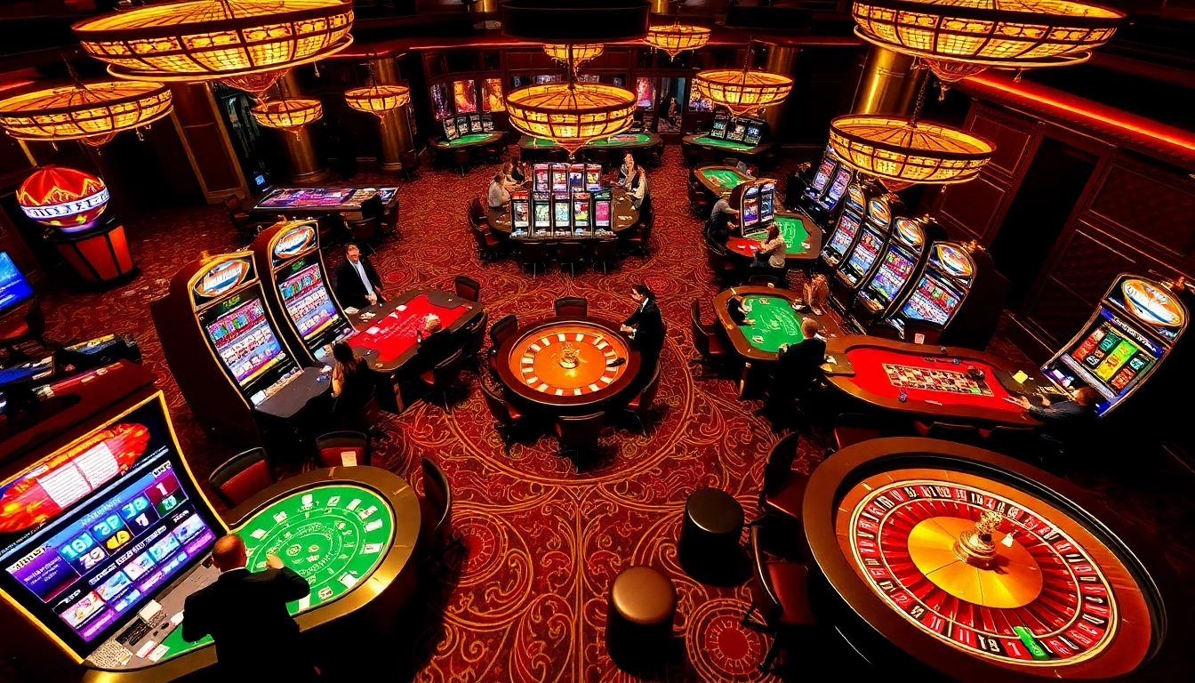 Engage in thrilling games at THABET's casino, featuring vibrant slot machines and lively tables.
