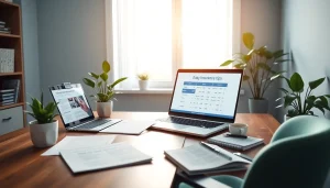 Easy insurance tips highlighted in a modern home office with documents and a laptop.