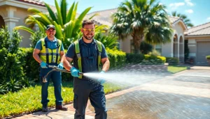 Professional pressure wash team revitalizing a driveway in Kissimmee, showcasing expert cleaning services.