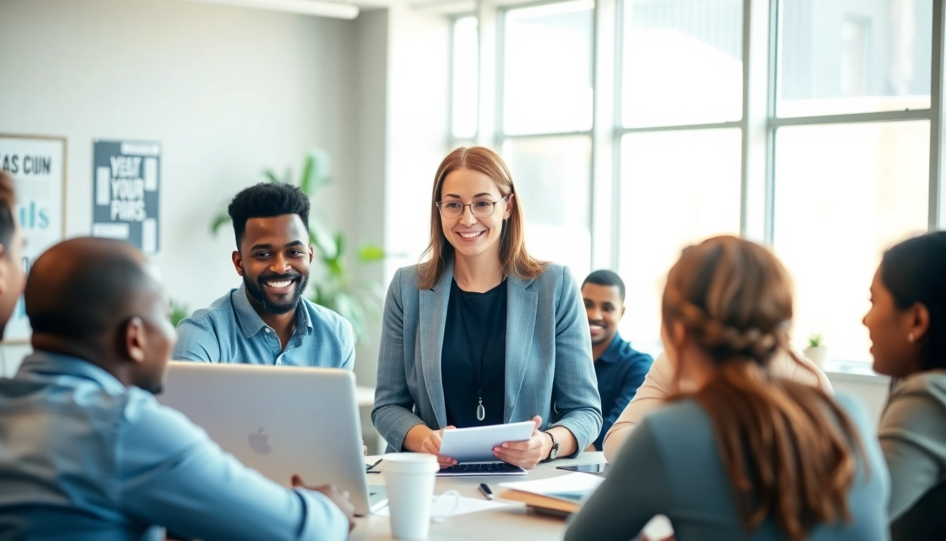 Empower clients as a business coach los Angeles in a bright office setting with diverse teams.