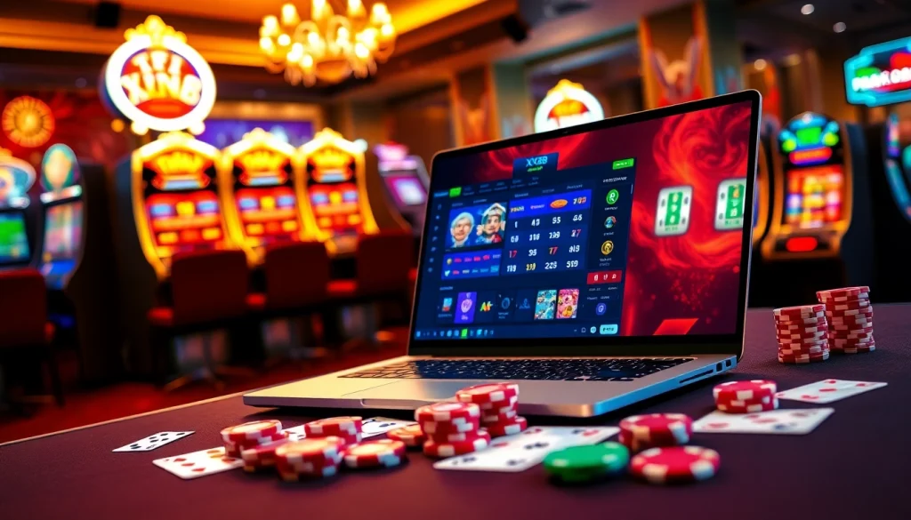Experience the thrill of online gaming at Trang chủ XX88 with vibrant tables and casino elements.