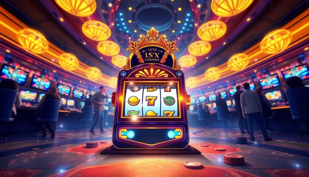 Jelajahi Istana777 dengan slot mesin mewah dan cahaya berkilau yang menciptakan suasana kemenangan.